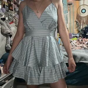 @Balance: blue/ green and white striped romper with ruffles